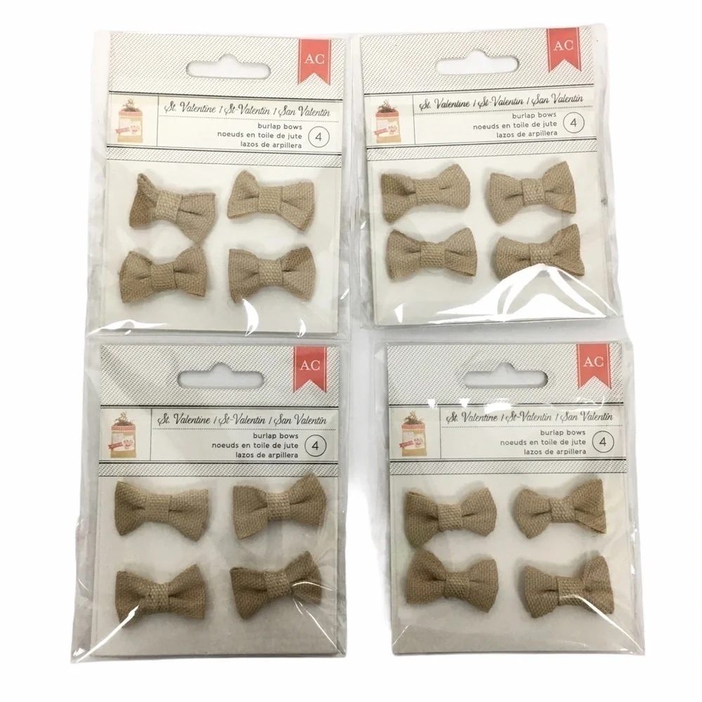 16 Mini Burlap Bows Adhesive Dot Back Scrapbooking Crafting Wedding Baby Shower